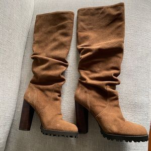 Aldo Knee High Slouchy Boots in Suede Brown, Size 8